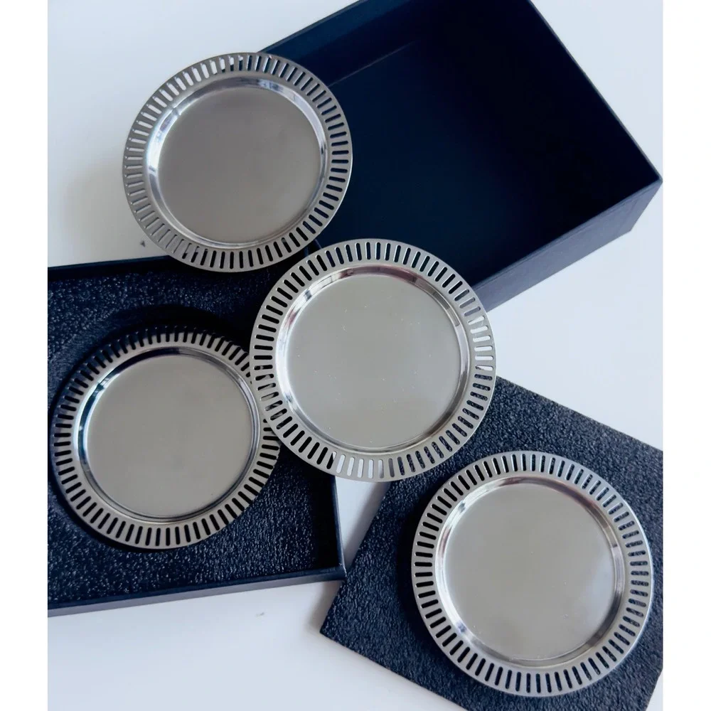 ANNA New York Set of 4 Stainless Steel Striations Coasters New in Box Retail $79